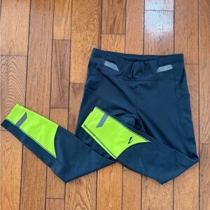 Brooks Run Happy Leggings in Navy and Neon Green - Size L